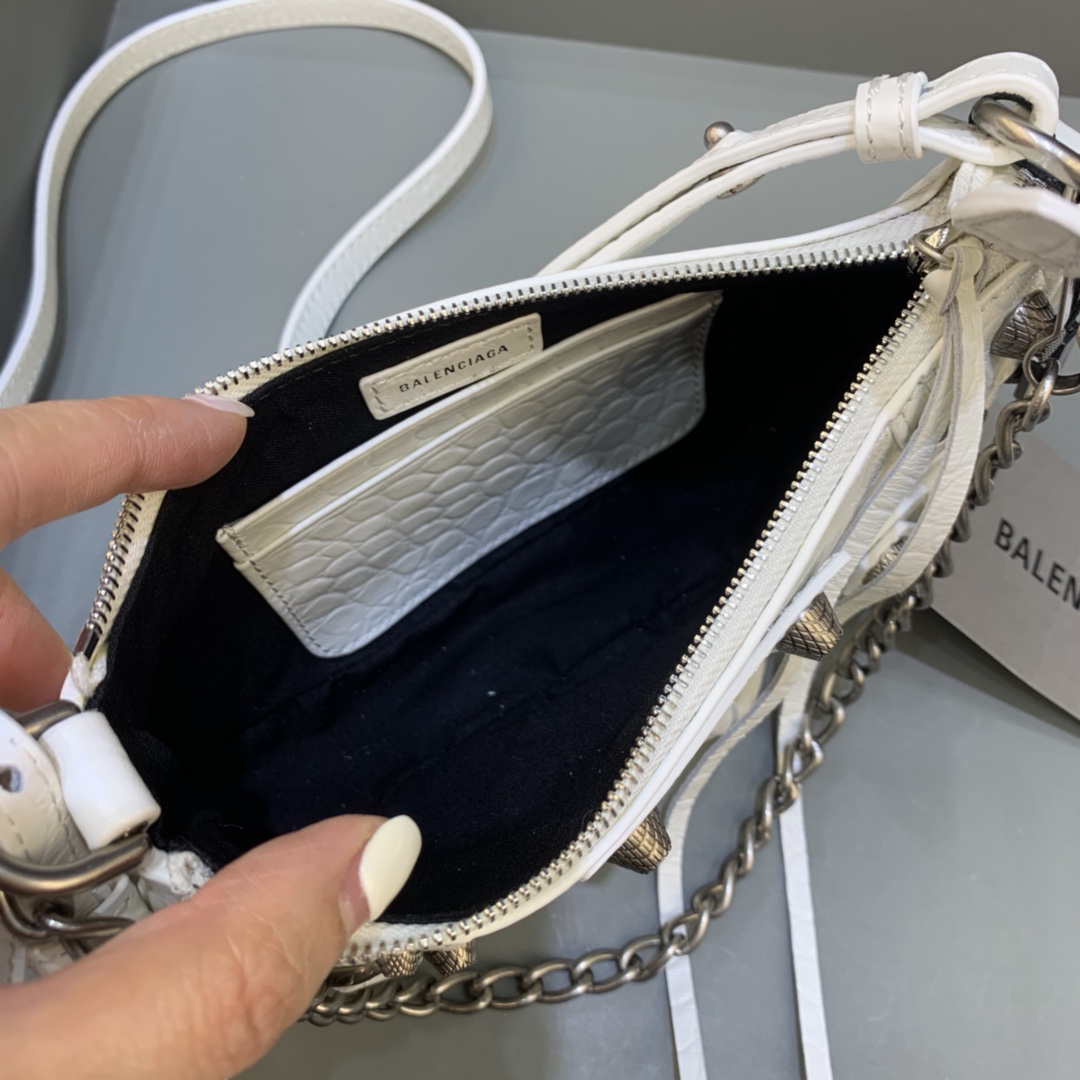 Balenciaga Le Cagole Mini Bag With Chain Crocodile Embossed Shoulder Bag White